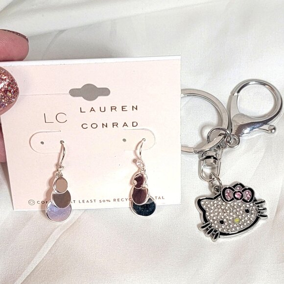 LC Lauren Conrad Earrings & Hello Kitty Keychain Bundle ~ ALL NEW - Picture 1 of 2
